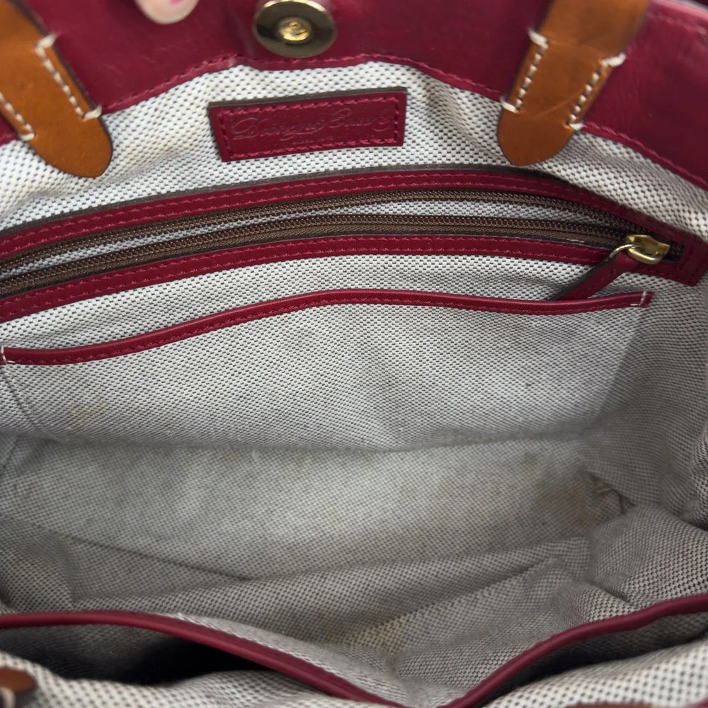 Dooney & Bourke Large Barlow Wine Leather Satchel Bag LJ039 WN Red Tan Trim
